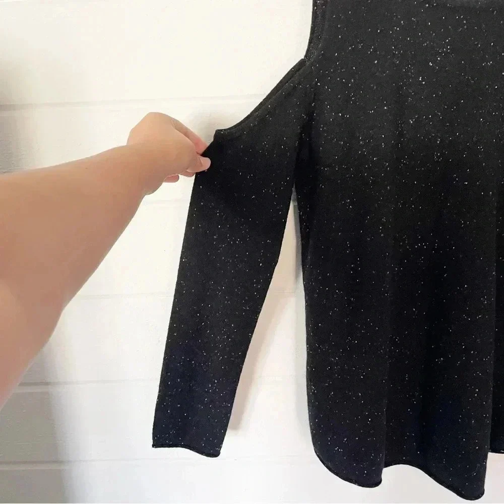 Generation Love Black Speckled Open Shoulders Lattice Back Cashmere Sweater M - Picture 4 of 11